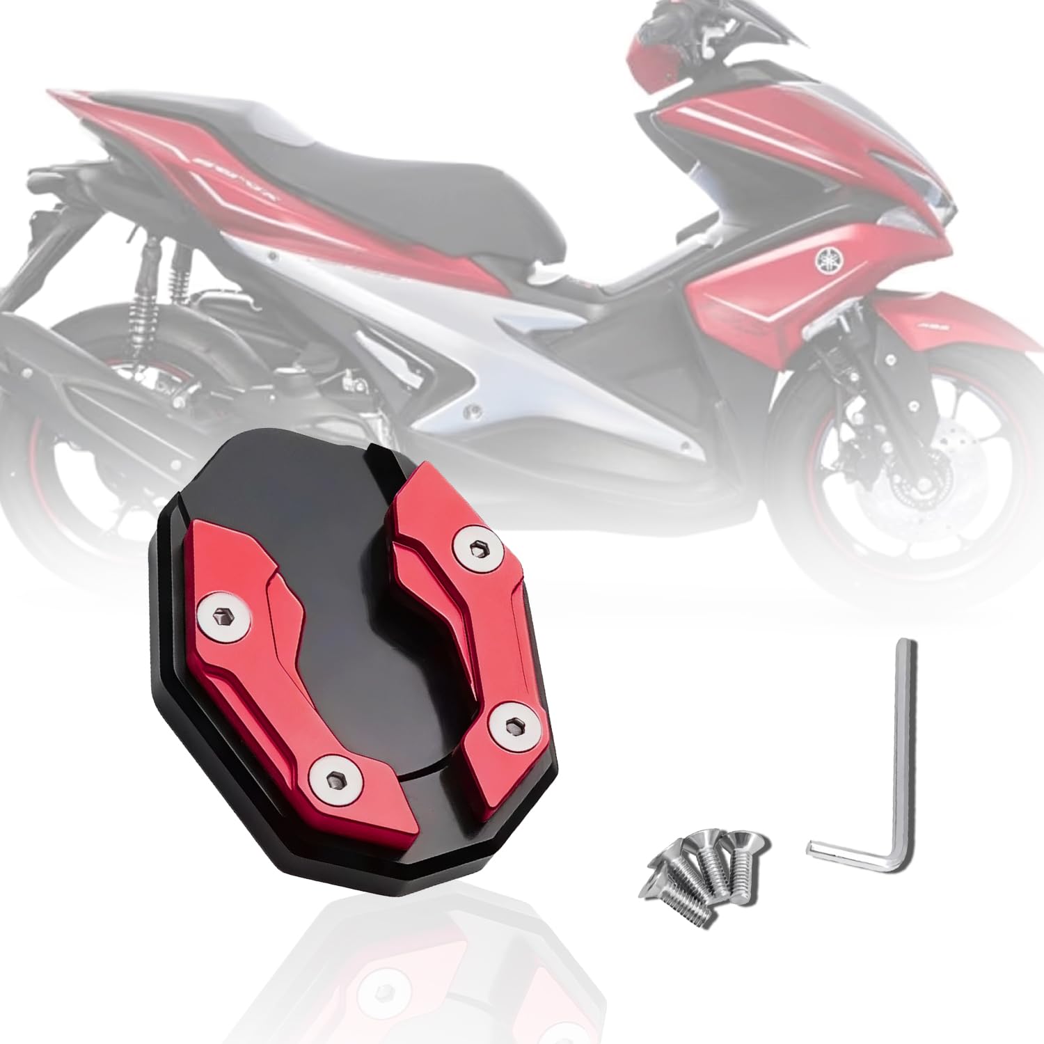 Aerox 155 Aluminium Side Stand Extender | CNC Base Plate for Stability and Support | Durable Easy Installation, Enhanced Stability-Red - Moto Genius
