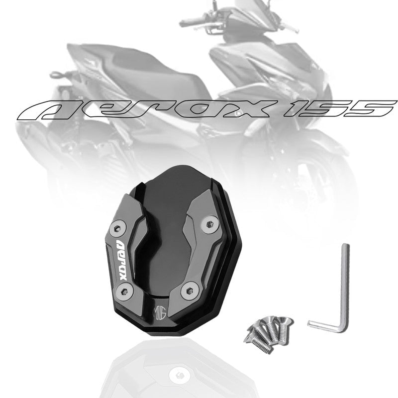 Aerox 155 Aluminium Side Stand Extender | CNC Base Plate for Stability and Support | Durable Easy Installation, Enhanced Stability-Grey - Moto Genius