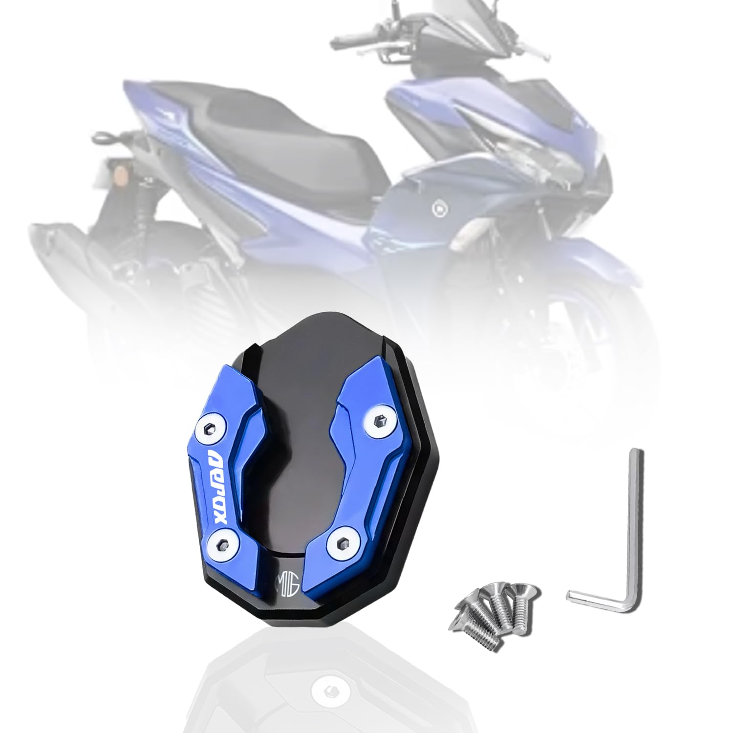 Aerox 155 Aluminium Side Stand Extender | CNC Base Plate for Stability and Support | Durable Easy Installation, Enhanced Stability-Blue - Moto Genius