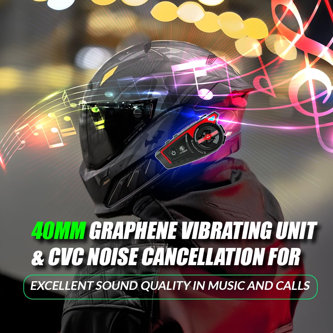 Bluetooth 5.3 Motorcycle Helmet Headset, IP65 Waterproof Wireless Headphones with Mic, Smart Call Handling & LED Night Safety Lights - Moto Genius