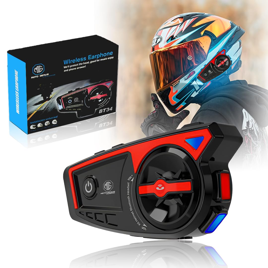 Bluetooth 5.3 Motorcycle Helmet Headset, IP65 Waterproof Wireless Head – Moto Genius