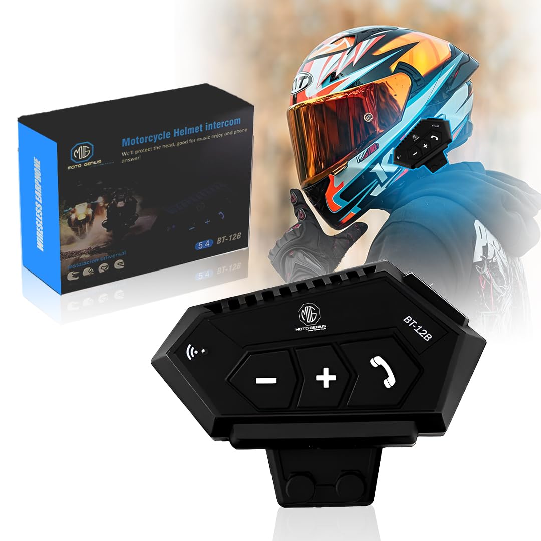 BT12B Motorcycle Helmet Bluetooth Headset, Wireless Dual On-Ear Speake – Moto Genius