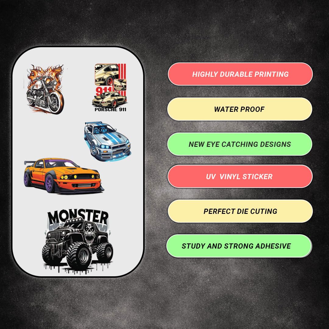 Car & Bike 3D Vinyl Stickers | Waterproof, Fade-Proof, Self-Adhesive Decals for Helmet, Bike, Car, Laptop & Mobile | Multipurpose Vehicle Graphic Stickers (10 PC) - Moto Genius