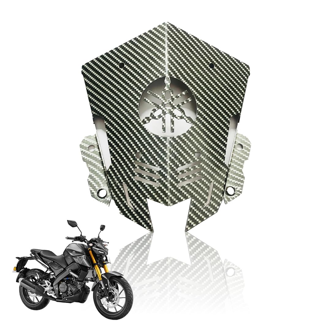 Carbon Metal Visor Windscreen Windshield Deflector for MT 15 | Heavy Quality Flyscreen with Mount for Motorbike | Wind Sheld Protector-Logo Black - Moto Genius