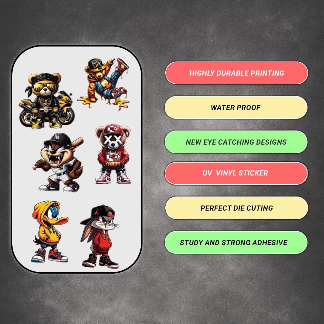 Cartoon Funny Micky 3D Vinyl Decal Stickers – Waterproof Fade-Proof Multipurpose Stickers for Bike Car Laptop Mobile Case Helmet Notebook | Durable Self-Adhesive Mickey Cartoon Design - Moto Genius