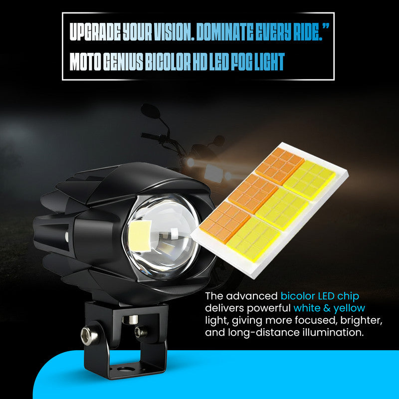 MOTO GENIUS 30W Dual Color DRL LED Laser Shooting Headlight (9–80V) | High Intensity Off-Road Spotlight | Waterproof Auxiliary Spot Lamp for Bike, Motorcycle, Car, Truck & Boat