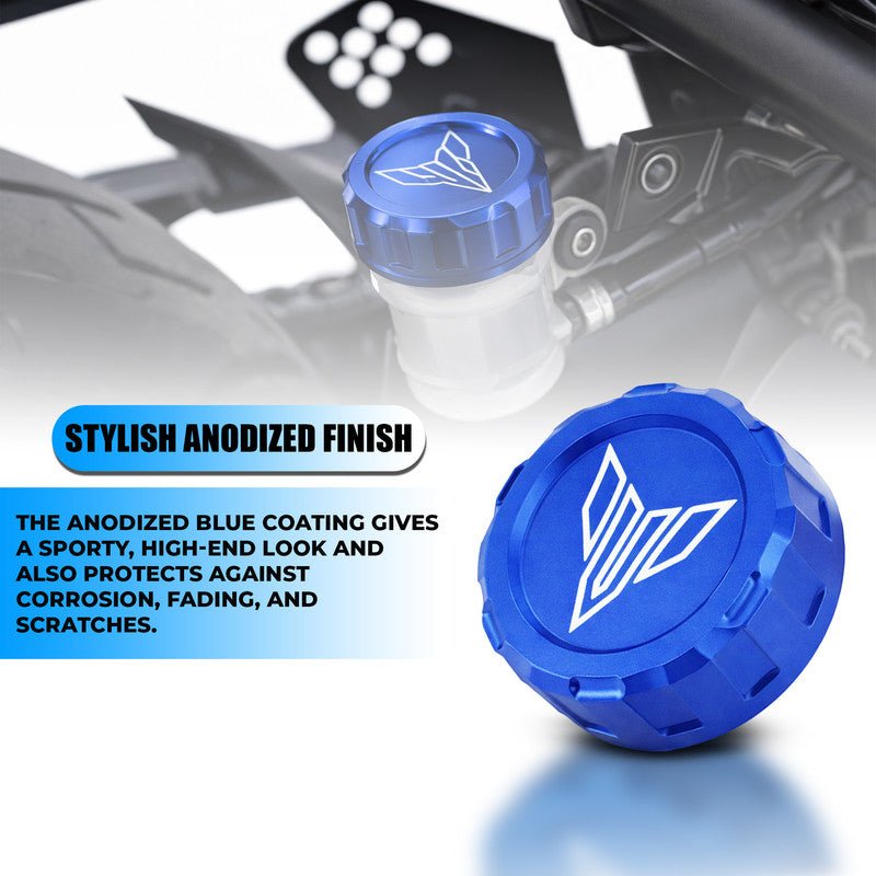 CNC Aluminum Rear Brake Fluid Oil Cap Cover Compatible with MT-15 Motorbike | Master Cylinder Reservoir Lid | Premium Anodized Finish | Easy Installation | Bike Accessories-Blue - Moto Genius