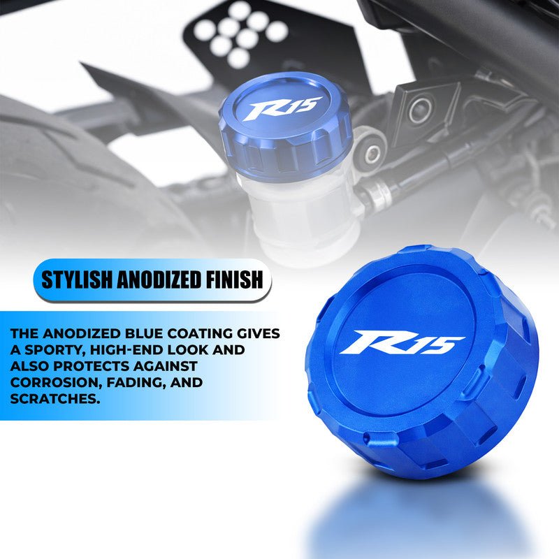 CNC Aluminum Rear Brake Fluid Oil Cap Cover Compatible with R15 Motorbike | Master Cylinder Reservoir Lid | Anodized Finish | Easy Direct Fit Installation | Motorcycle Accessories-Blue - Moto Genius