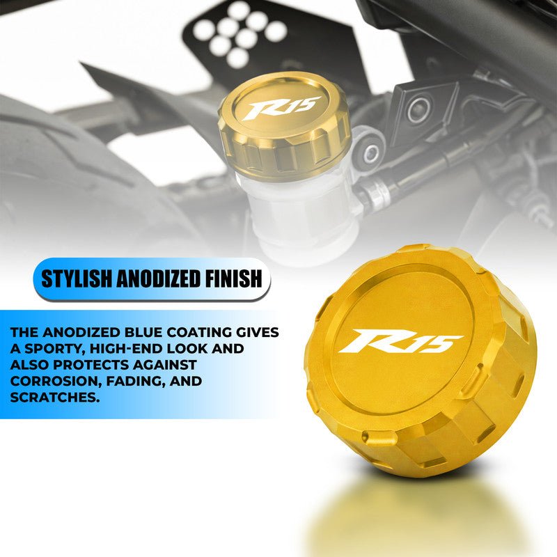 CNC Aluminum Rear Brake Fluid Oil Cap Cover Compatible with R15 Motorbike | Master Cylinder Reservoir Lid | Anodized Finish | Easy Direct Fit Installation | Motorcycle Accessories-Gold - Moto Genius