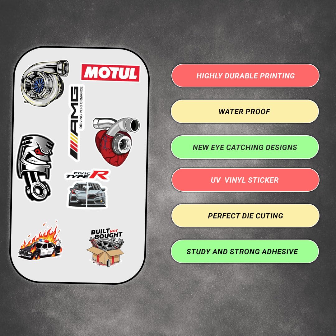 Driving Caution Warning 3D Vinyl Sticker for Car & Bike – Waterproof, Fade-Proof Self-Adhesive Safety Decal for Helmet, Vehicle, Laptop & Mobile (11 PC) - Moto Genius
