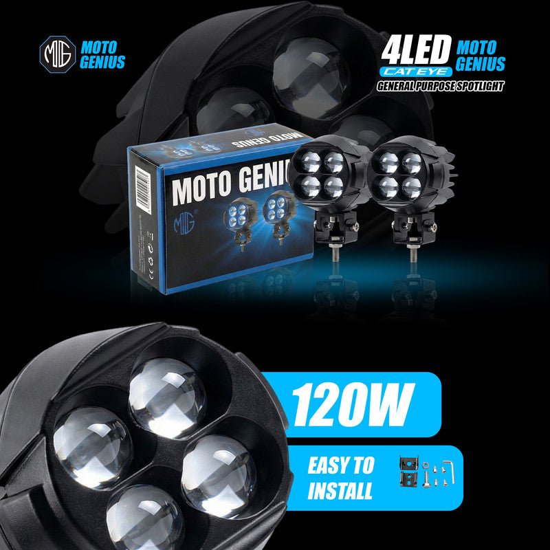 Dual Color DRL Laser Shooting Headlight, 4 LED High Intensity Spot Light, 9–36V Off-Road Fog Lamp for Truck, Motorcycle, Car & Boat (Pack of 2) (MGF2) - Moto Genius