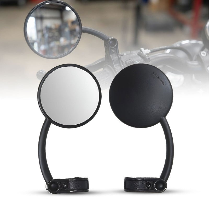 Easy Clamp Enduro Round Motorcycle Mirror, 360° Rotating Fold-Down Plastic Mirror, Universal Handlebar Fit, Durable Black Design - Moto Genius