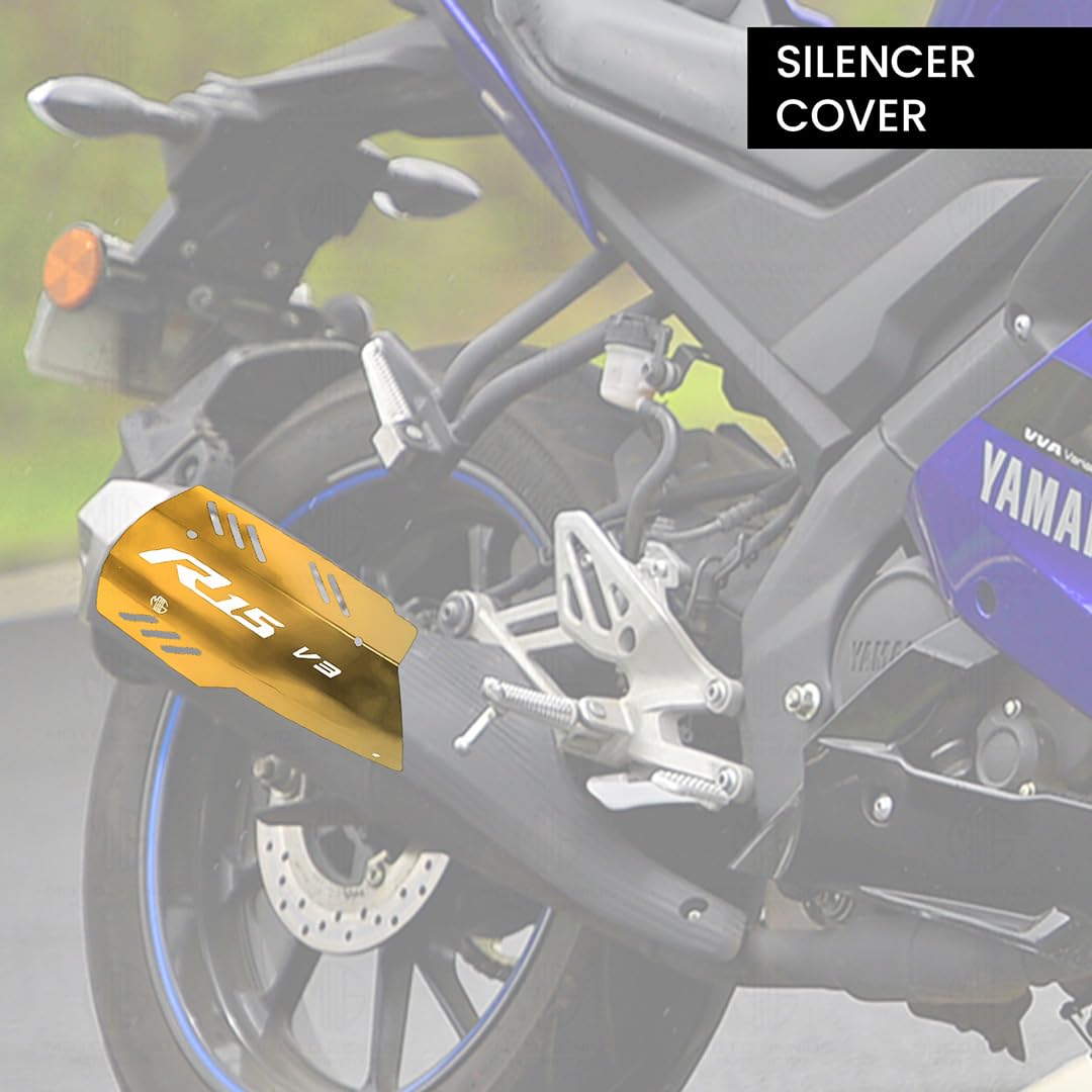 Exhaust Cover Silencer Protector for R15 V3 | Premium Exhaust Heat Shield Protector for Enhanced Durability and Style | Easy Installation-Gold - Moto Genius