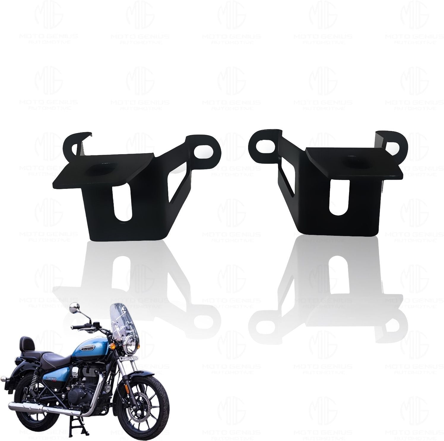 Fog Light Clamp Brackets for Meteor 350 |Heavy Duty Mounting Kit for Adventure Motorcycle Lights | Adjustable and Durable (Pack of 2)-Black - Moto Genius