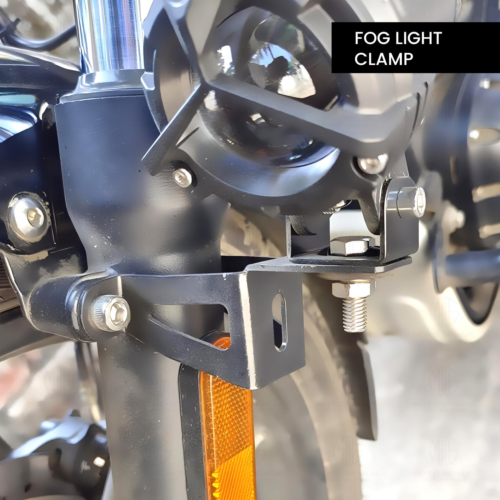 Fog Light Clamp Brackets for Meteor 350 |Heavy Duty Mounting Kit for Adventure Motorcycle Lights | Adjustable and Durable (Pack of 2)-Black - Moto Genius