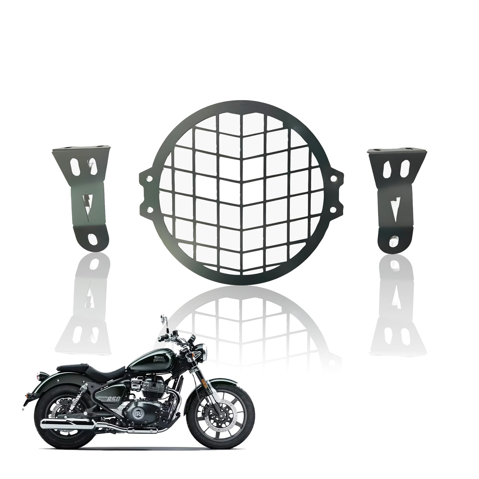 Front Headlight Grill Guard for RE Super Meteor 650 | Durable Metal Protective Head Light Frame Protector-Check Design MS - Moto Genius