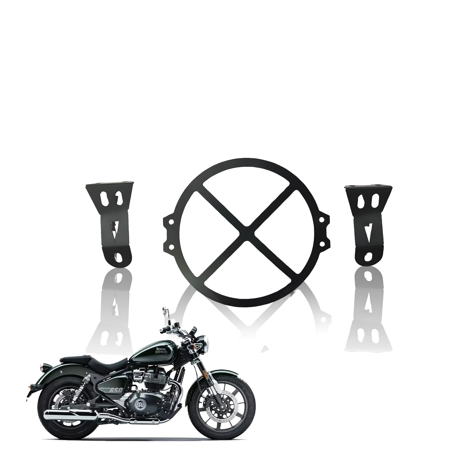 Front Headlight Grill Guard for RE Super Meteor 650 | Durable Metal Protective Head Light Frame Protector (X Design)-Black - Moto Genius