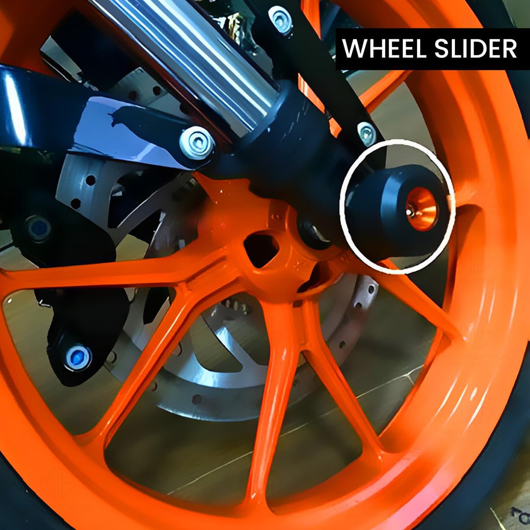 Front Wheel Fork Sliders Crash Protectors for KTM Adventure ( ONLY FOR GEN 1 & 2 ) | High Strength Crash Protectors for Enhanced Safety (Set of 4)-Black+Orange - Moto Genius