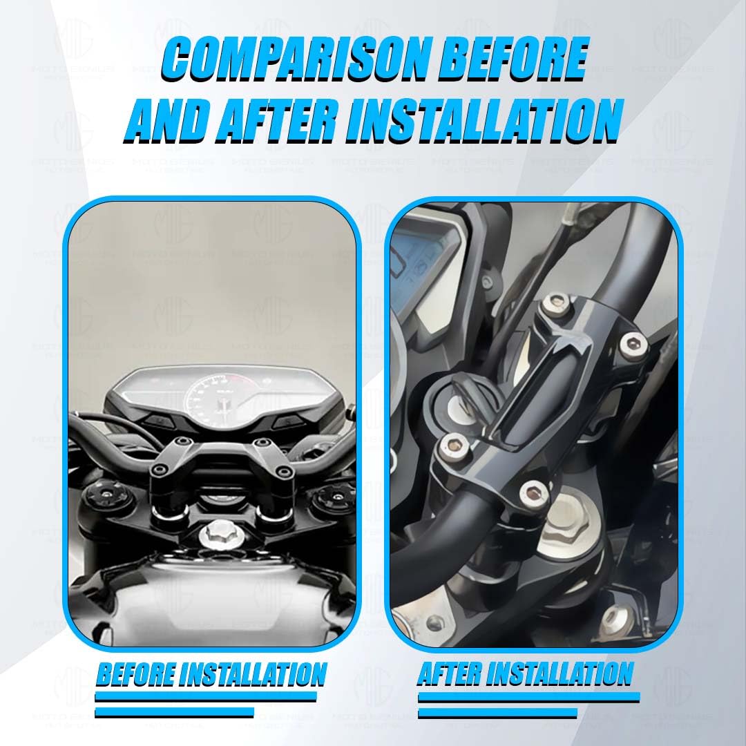 Handle bar Conversion Kit for Pulsar NS160 (Till 2022 Models) (BS4,BS6), NS125 2021-22 Model | Handlebar Height Enhanced Comfort and Control-Black - Moto Genius