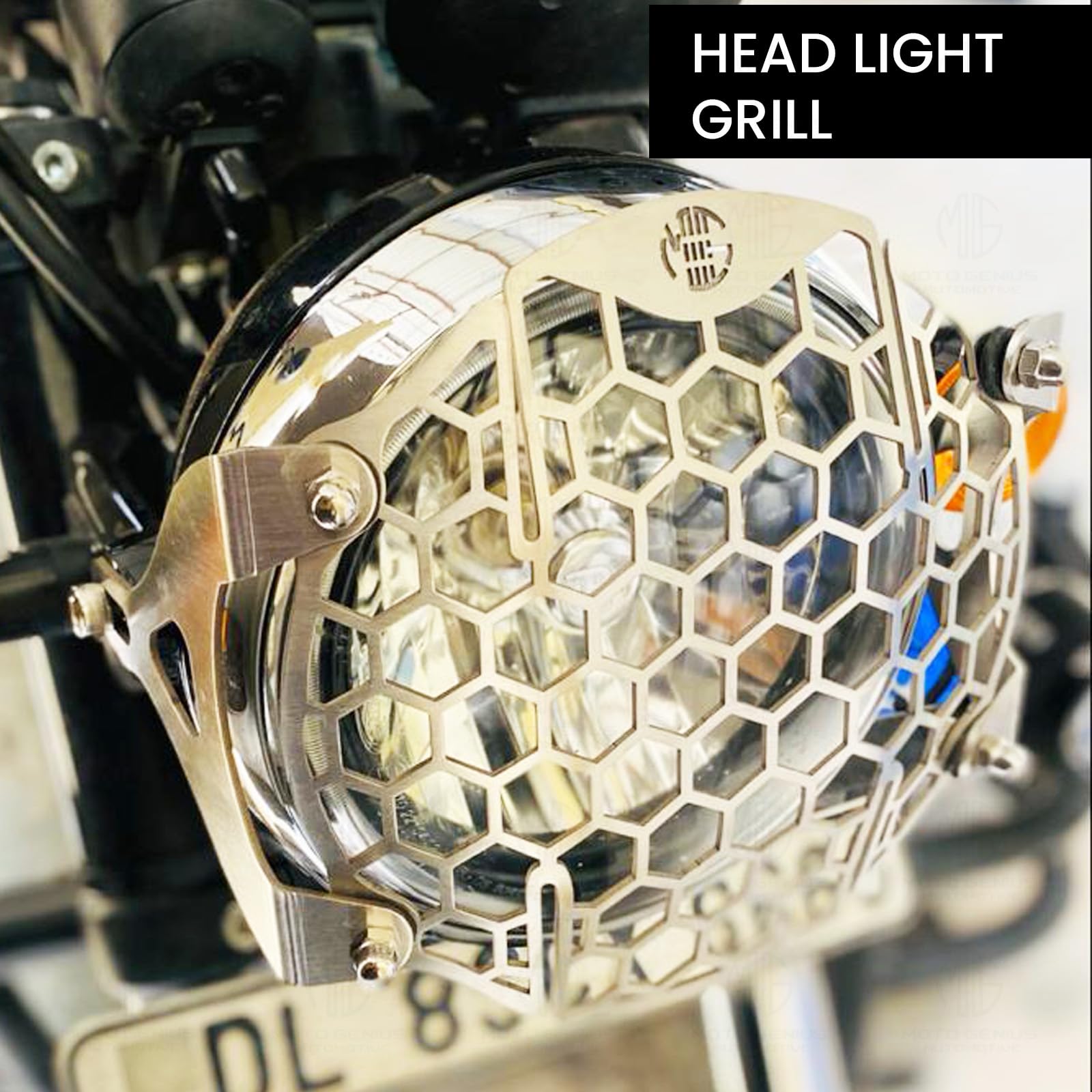 Headlight Grill Guard for RE Meteor |Durable Stainless Steel Protective Cover for Motorcycle Lights-Silver - Moto Genius