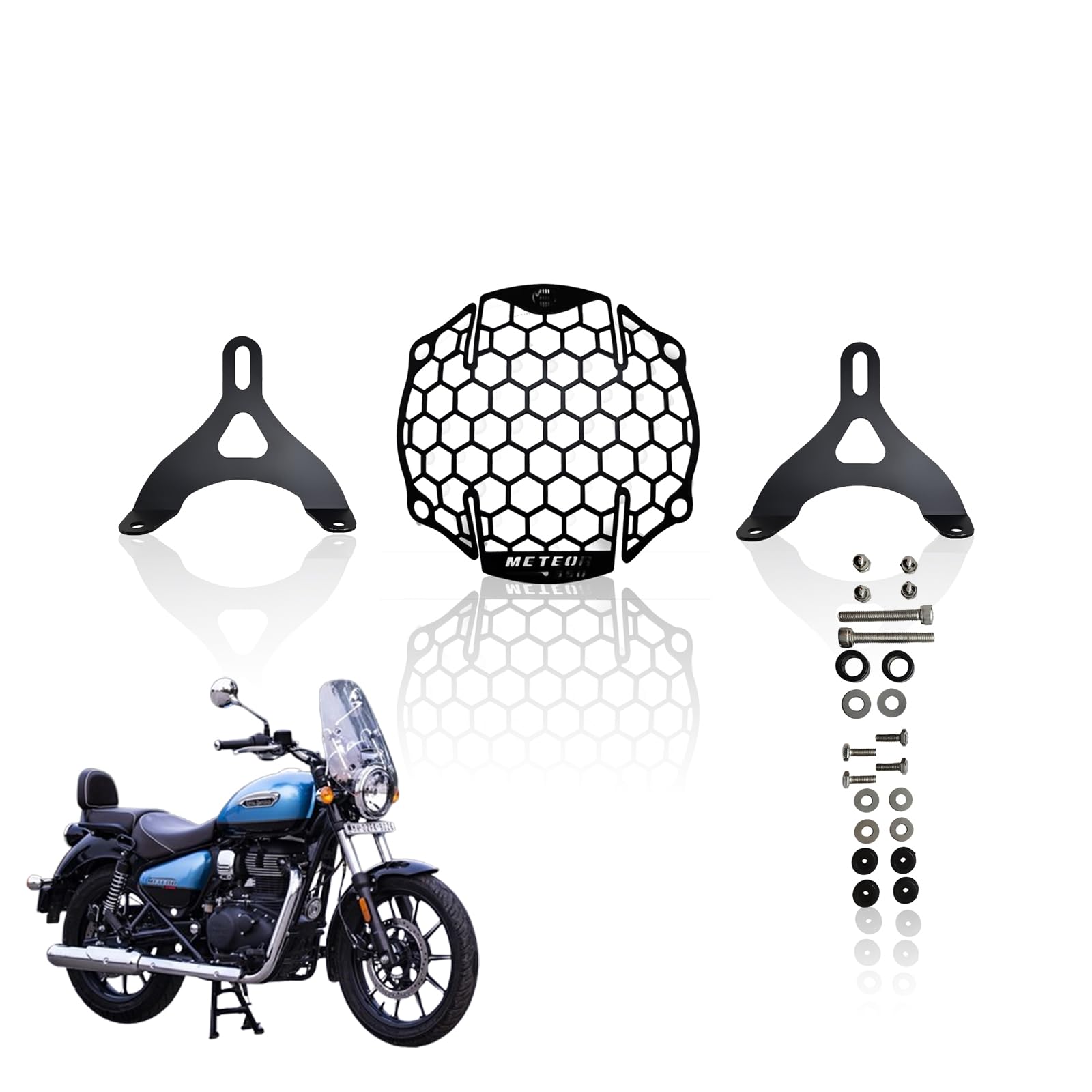 Headlight Grill Guard for RE Meteor |Durable Stainless Steel Protective Cover for Motorcycle Lights-Black - Moto Genius