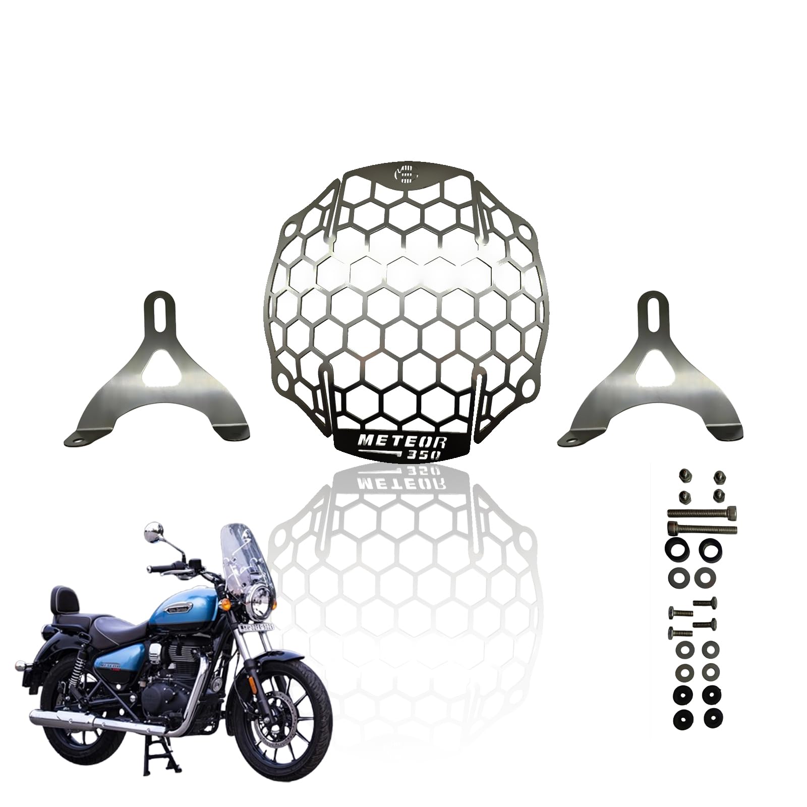Headlight Grill Guard for RE Meteor |Durable Stainless Steel Protective Cover for Motorcycle Lights-Silver - Moto Genius