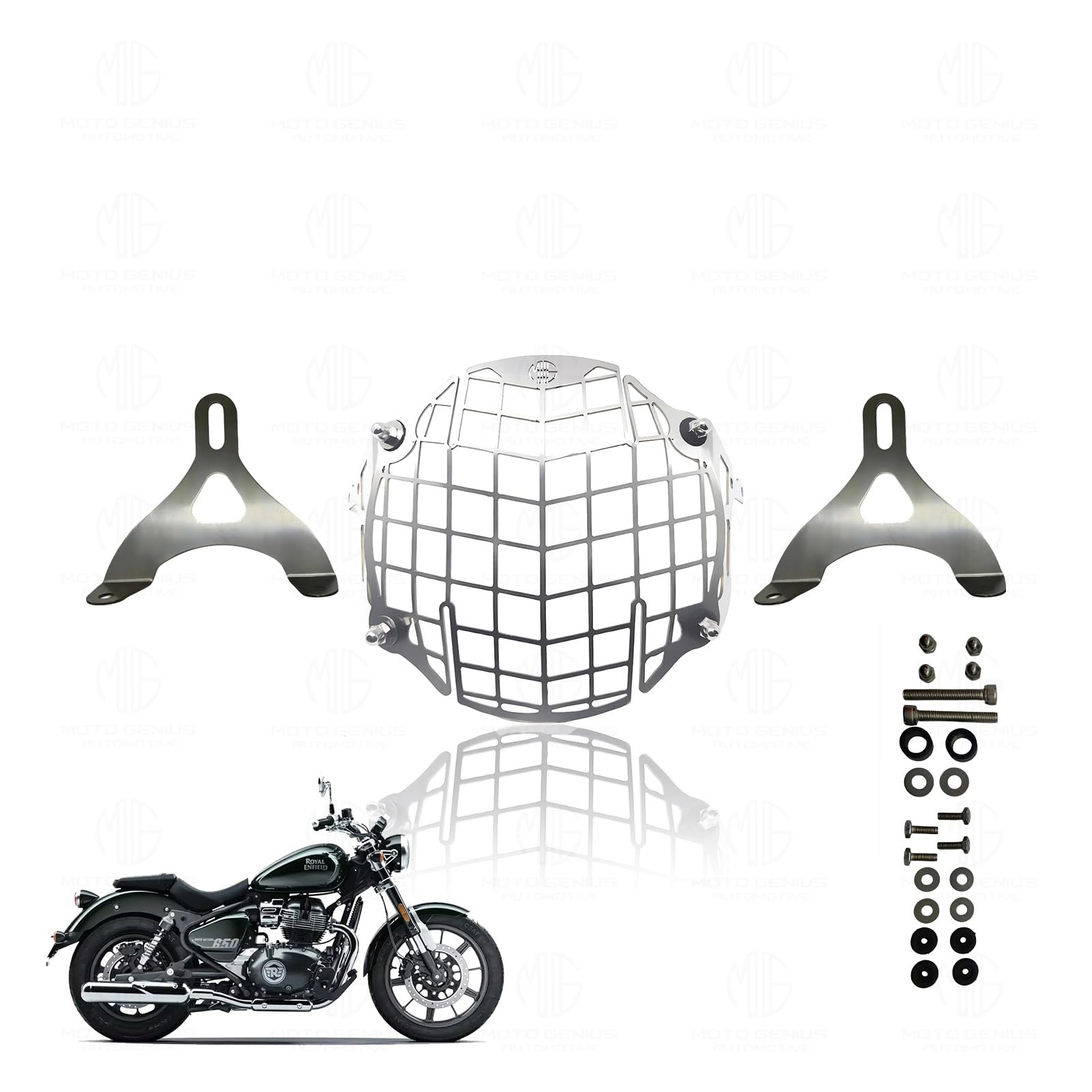 Headlight Grill Guard for RE Super Meteor 650 | Durable Stainless Steel Protective Cover for Motorcycle Lights-Check Design SS - Moto Genius