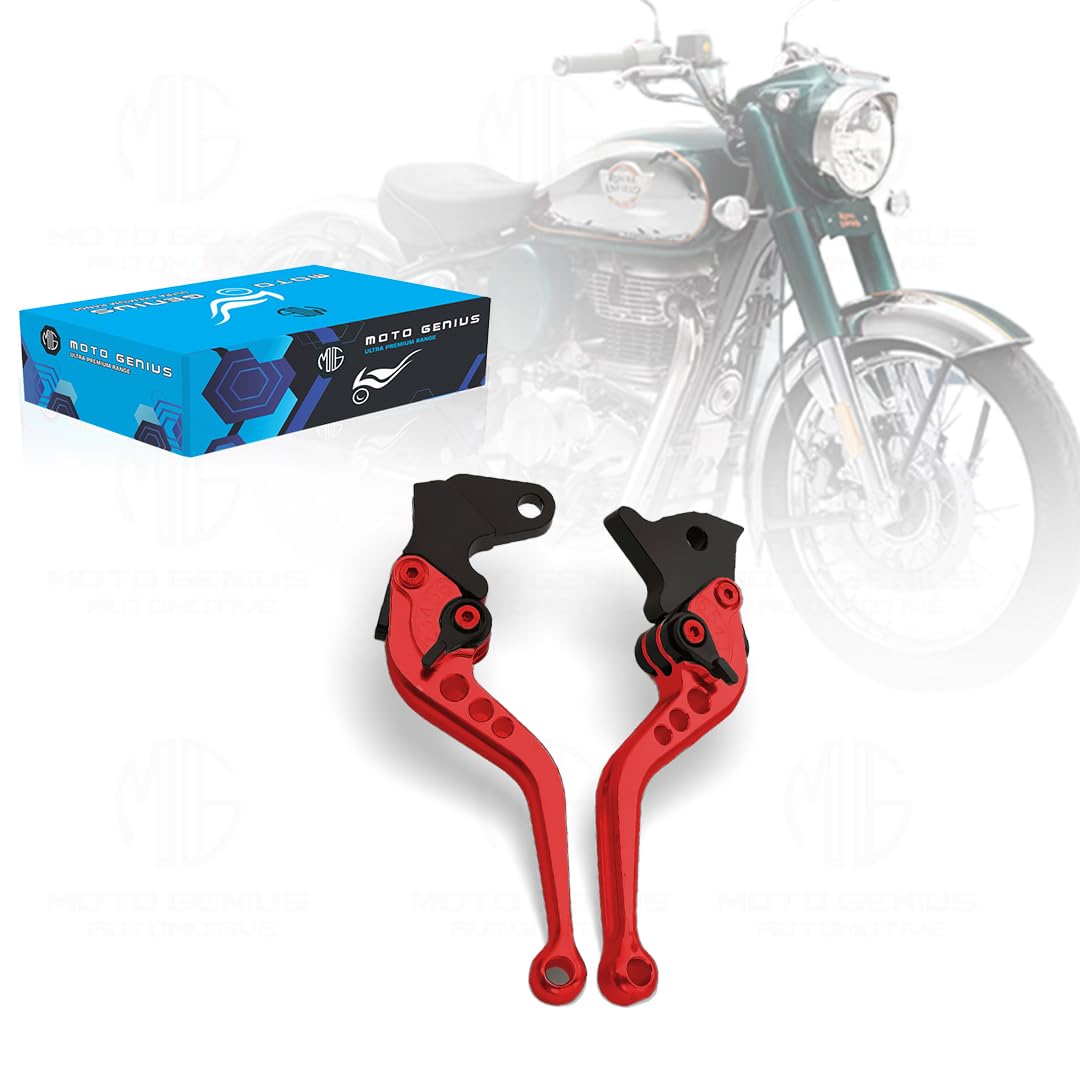 Heavy Duty 6-Position Adjustable Clutch and Brake Lever Set for RE Bullet 350 ( old bs3 & bs4 models only )| CNC Aluminum | Motorbike Hand Levers | Easy Install-Red - Moto Genius