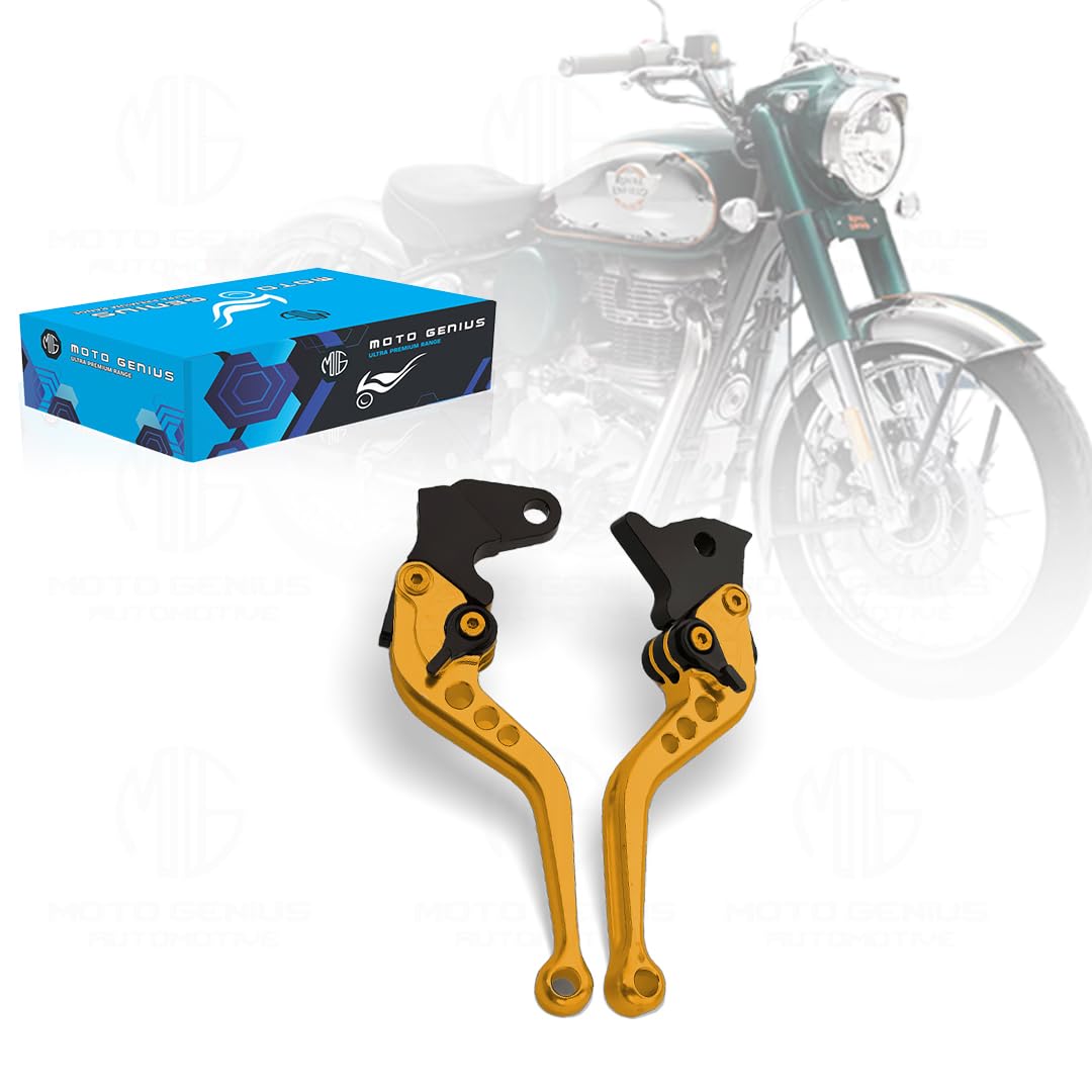 Heavy Duty 6-Position Adjustable Clutch and Brake Lever Set for RE Bullet 350 ( old bs3 & bs4 models only )| CNC Aluminum | Motorbike Hand Levers | Easy Install-Gold - Moto Genius
