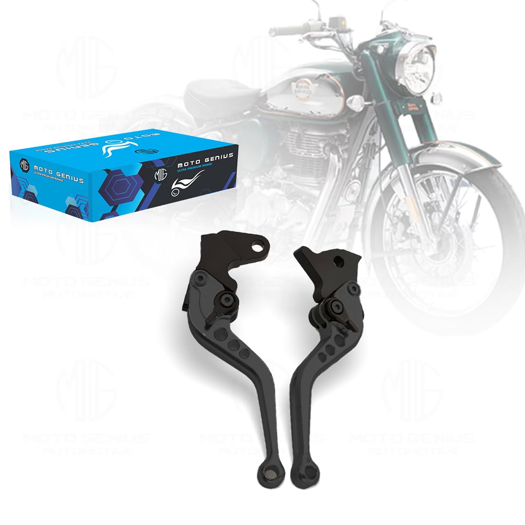 Heavy Duty 6-Position Adjustable Clutch and Brake Lever Set for RE Bullet 350 ( old bs3 & bs4 models only )| CNC Aluminum | Motorbike Hand Levers | Easy Install-Black - Moto Genius