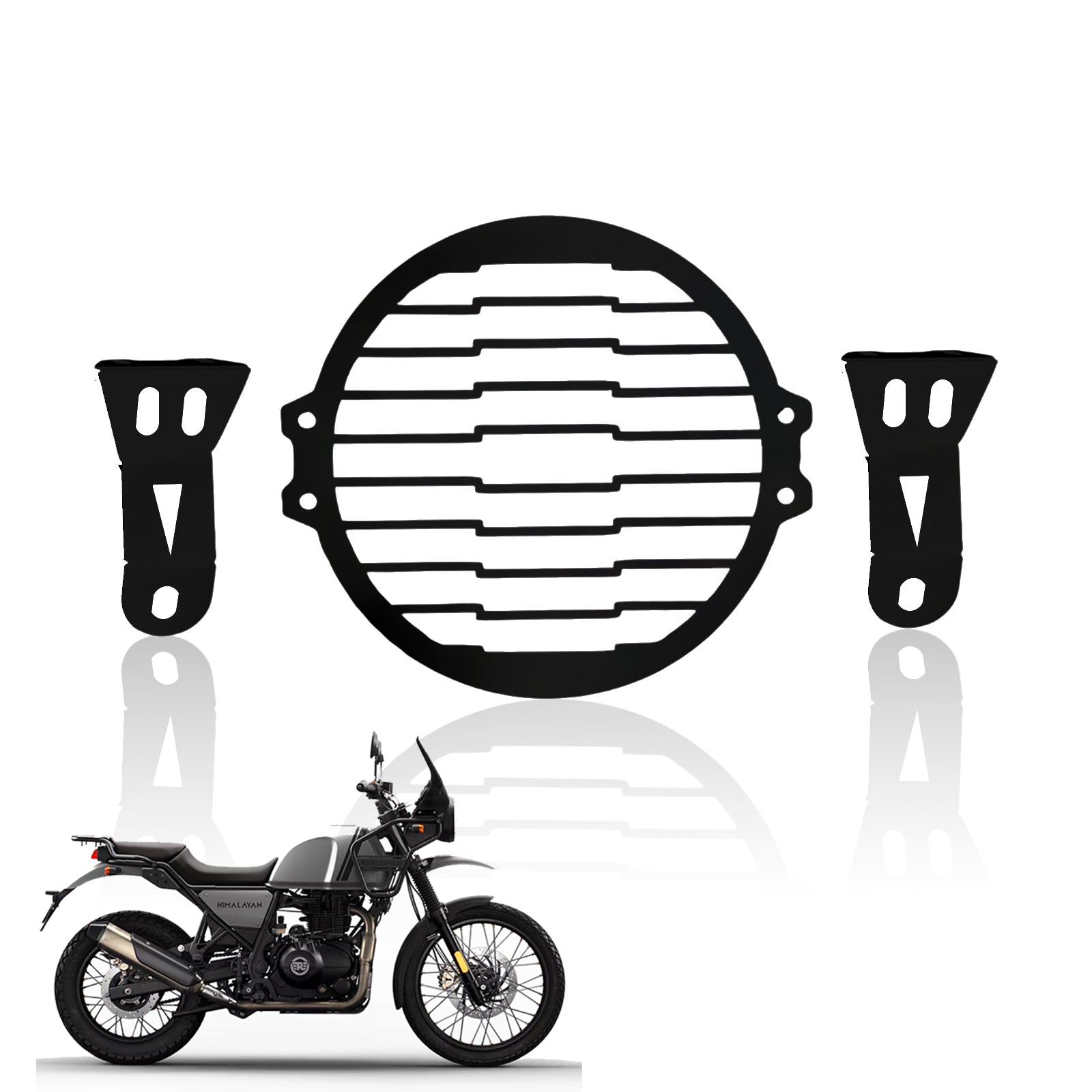 MOTO GENIUS Front Headlight Grill Guard for RE Himalayan BS3/BS4/BS6/Scram Motorbike | Durable Metal Protective Head Light Frame Protector (Line Design)