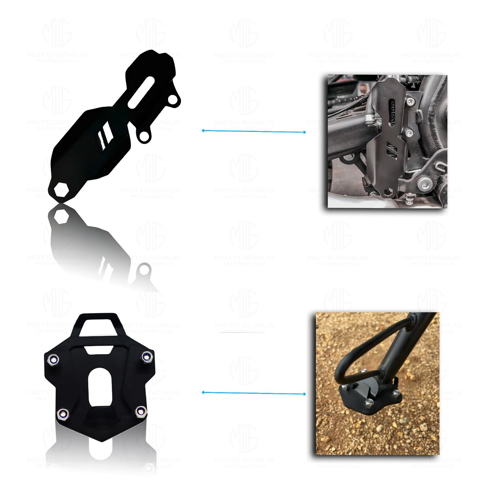 Himalayan Motorbike Accessories Kit | Metal Radiator Guard, Flower Headlight Grill, Cylinder Guard, Side Stand Extender & Oil Reservoir Caps for RE Himalayan (Pack of 6) - Moto Genius