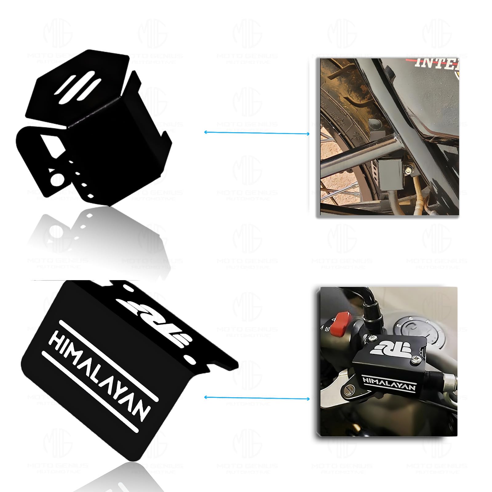 Himalayan Motorbike Accessories Kit | Metal Radiator Guard, Line Headlight Grill, Cylinder Guard, Side Stand Extender & Oil Reservoir Caps for RE Himalayan (Pack of 6) - Moto Genius