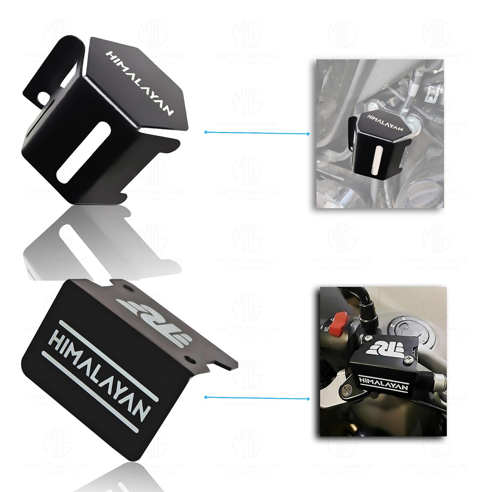 Himalayan Motorbike Accessories Kit | Metal Radiator Guard, X Headlight Grill, Cylinder Guard, Side Stand Extender & Oil Reservoir Caps for RE Himalayan (Pack of 6) - Moto Genius