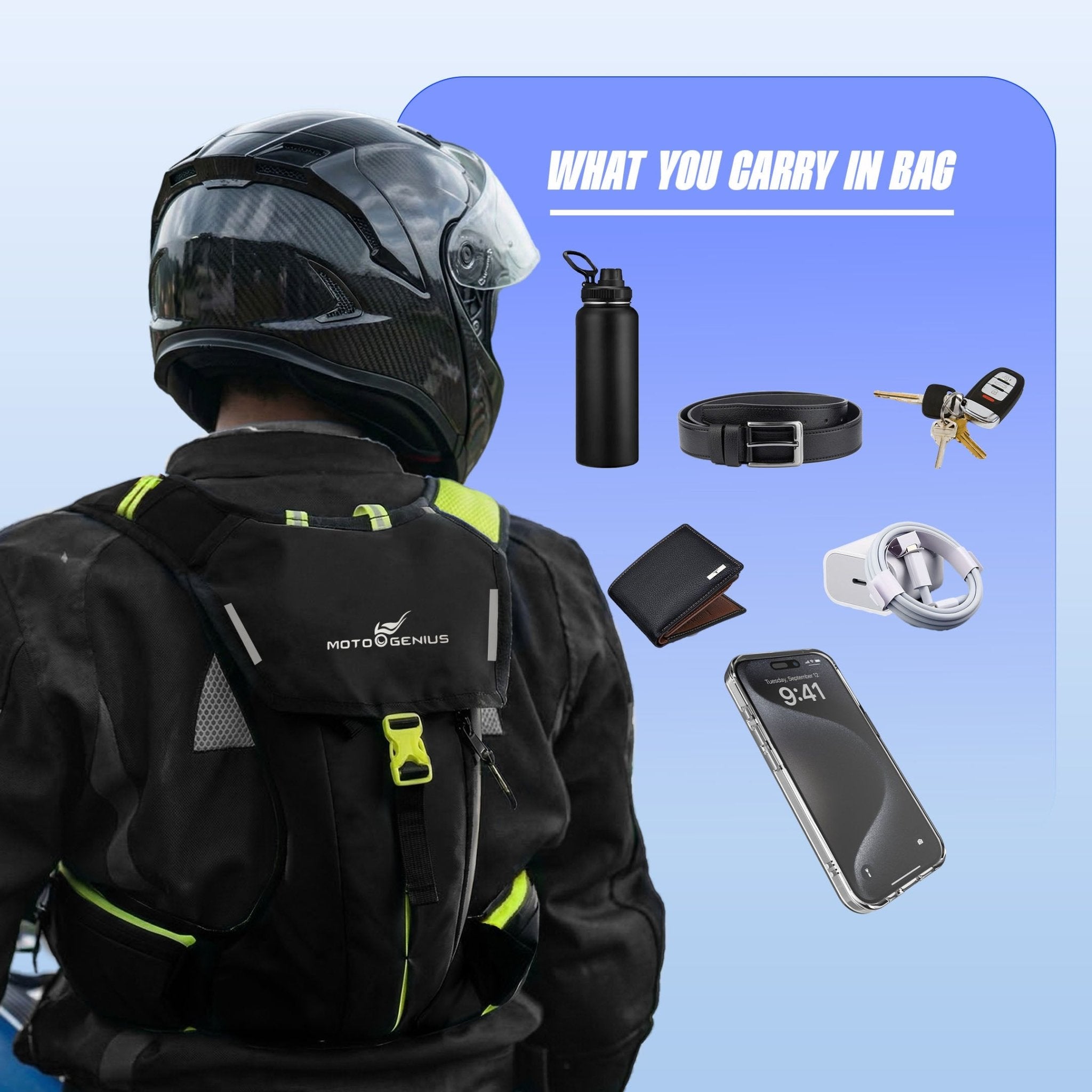 Hydration Backpack with 2L BPA-Free Bladder, Ultra-Lightweight No-Bounce Fit, Multi-Compartment Storage, Reflective Safety Strips, Ideal for Hiking, Cycling, Running, Camping & Outdoor Sports-Neon Blue - Moto Genius