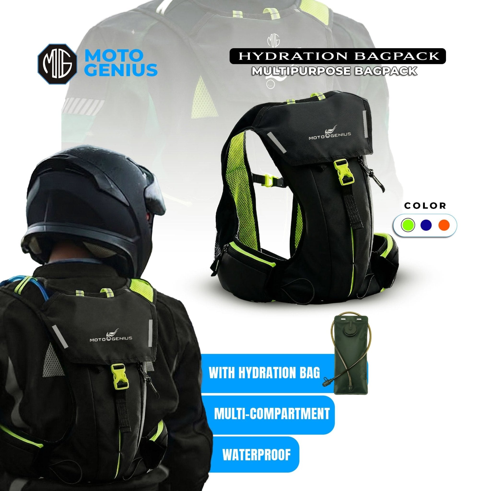 Hydration Backpack with 2L BPA-Free Bladder, Ultra-Lightweight – Moto Genius