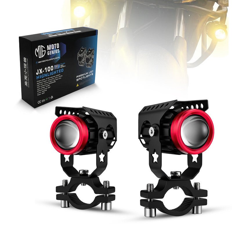 JX100 2 LED Fog Lights for Motorcycles | High-Intensity Titanium LED Pair | Wide-Beam Night & Fog Riding Lights | Waterproof Auxiliary Driving Lamps(Pack of 2) (MGF2) - Moto Genius