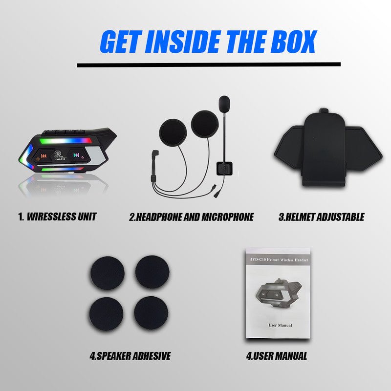 JYD-C10 Helmet Bluetooth V5.4 + EDR Headset – Motorcycle Intercom, Hands-Free Calls, Music, GPS Navigation, Rider-to-Rider Communication - Moto Genius
