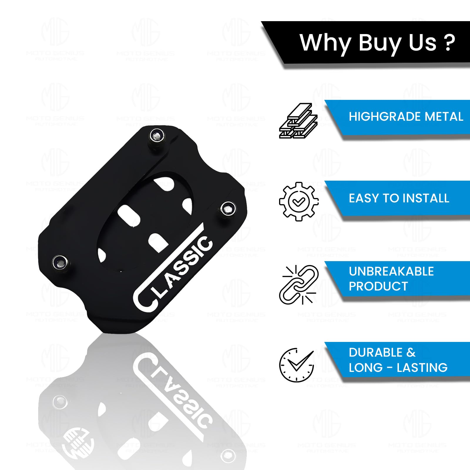 Metal Side Stand Extender for Classic Reborn 350 | Heavy Duty Parking Support and Stability Enhancer-Black - Moto Genius