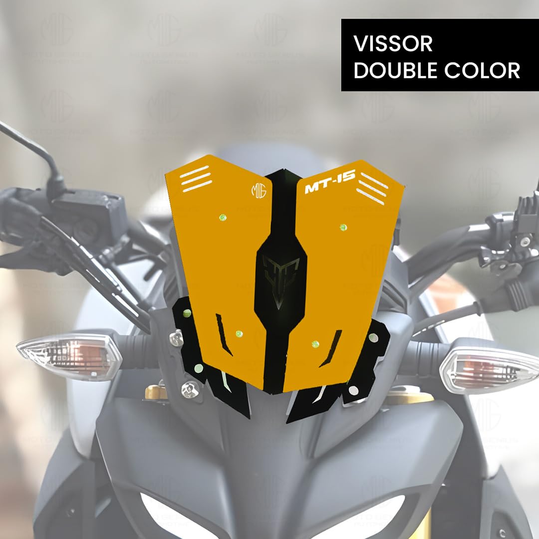 Metal Visor Windscreen Windshield Deflector for MT 15 | Heavy Quality Flyscreen with Mount for Motorbike | Wind Sheld Protector-Gold+Black - Moto Genius