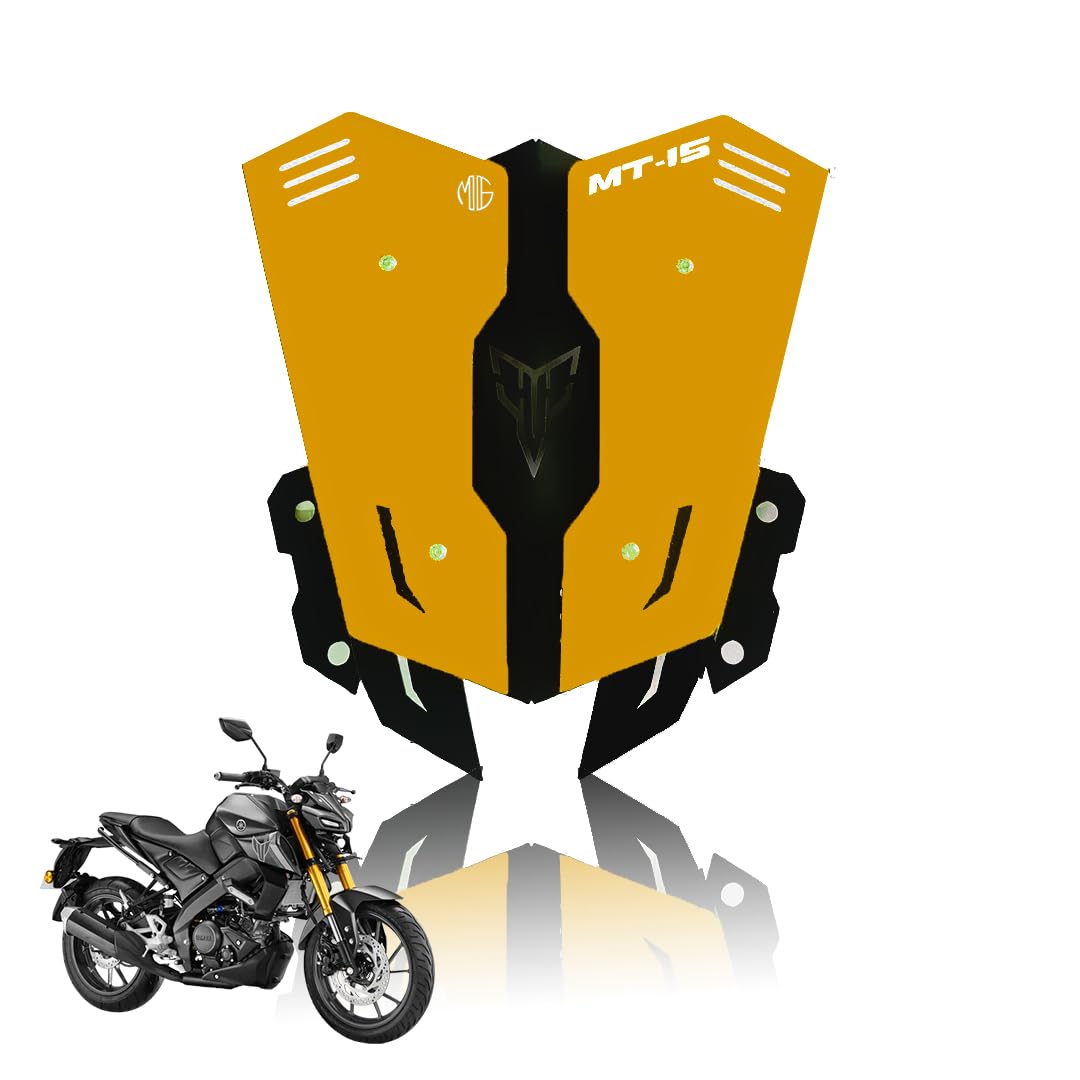 Metal Visor Windscreen Windshield Deflector for MT 15 | Heavy Quality Flyscreen with Mount for Motorbike | Wind Sheld Protector-Gold+Black - Moto Genius
