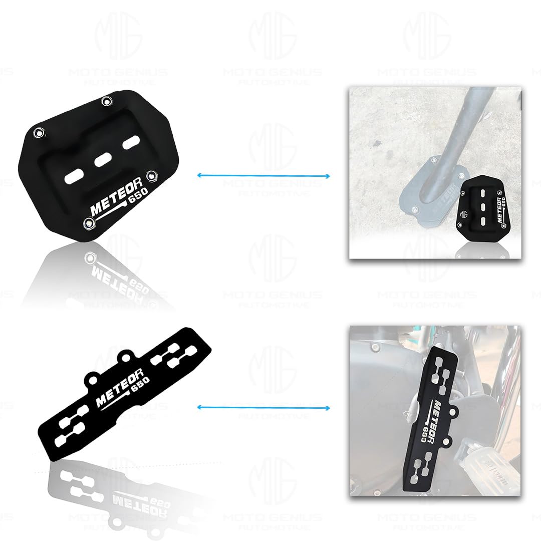 Meteor 650 Motorbike Accessories Kit | Metal Plus Shape Headlight Grill, Cylinder Guard, Side Stand Extender & Oil Reservoir Caps for RE Meteor 650 | Heavy-Duty Metal | Pack of 5 - Moto Genius