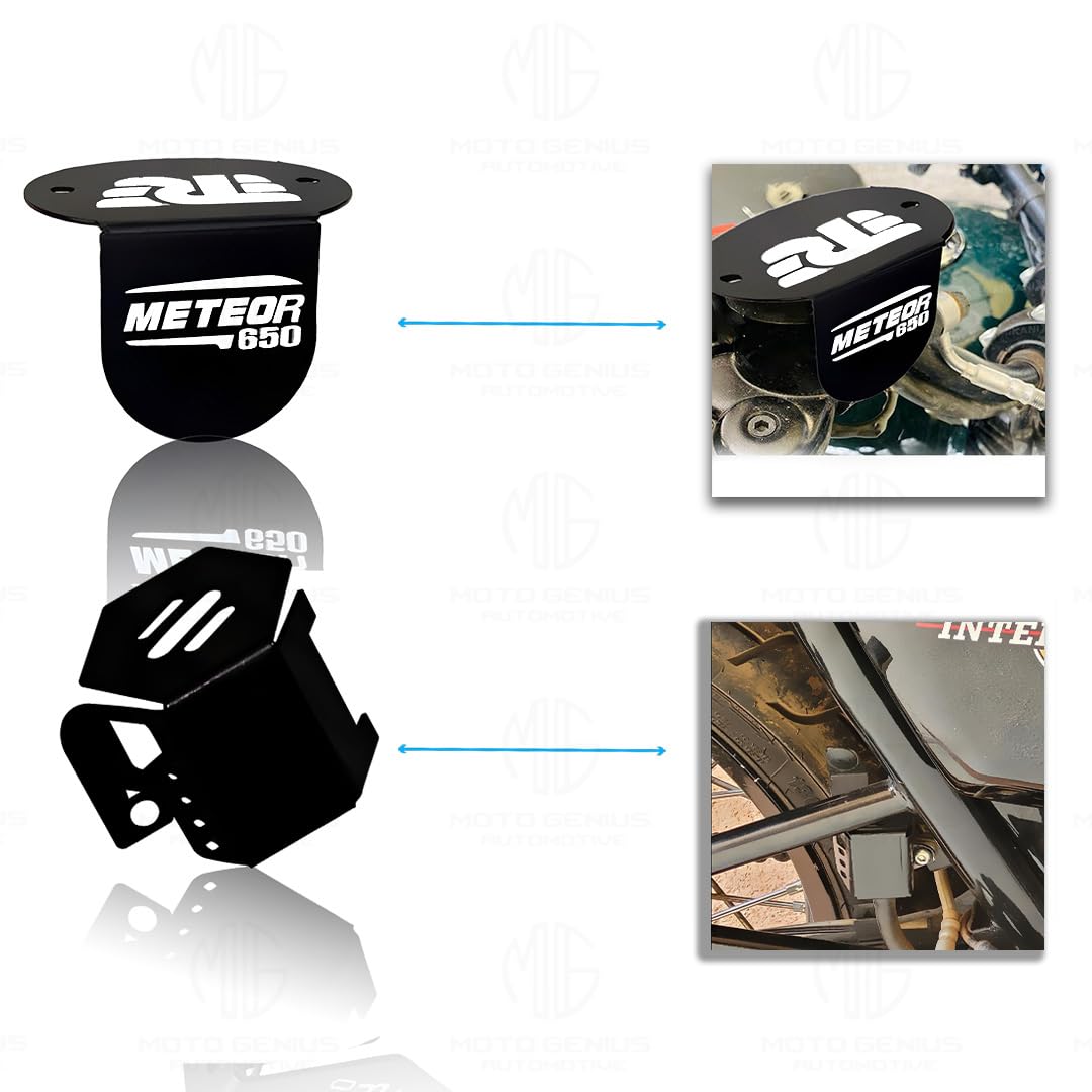 Meteor 650 Motorbike Accessories Kit | Metal Plus Shape Headlight Grill, Cylinder Guard, Side Stand Extender & Oil Reservoir Caps for RE Meteor 650 | Heavy-Duty Metal | Pack of 5 - Moto Genius