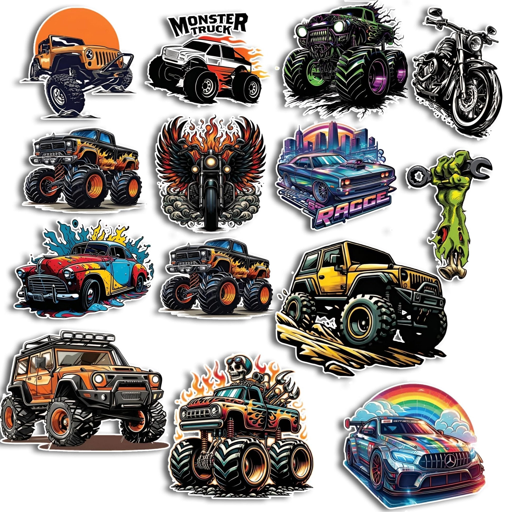 Monster Truck 3D Printed Stickers, Waterproof Durable Decal for Laptops, Water Bottles, Cars & More - Moto Genius