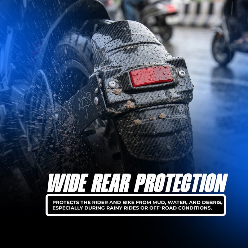 MOTO GENIUS Universal Motorcycle Rear Mudguard Tyre Hugger with Reflector | Carbon Shade Plastic | Anti-Splash Rear Fender for All Bikes - Moto Genius