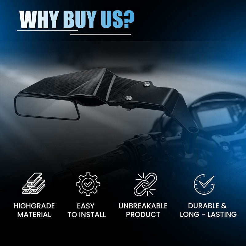 MOTO GENIUS Universal Motorcycle Rear View Mirrors 2Pcs, Carbon Design Side Mirrors, 360° Adjustable, CNC Durable Build, Compatible with York fitting Bikes - Moto Genius