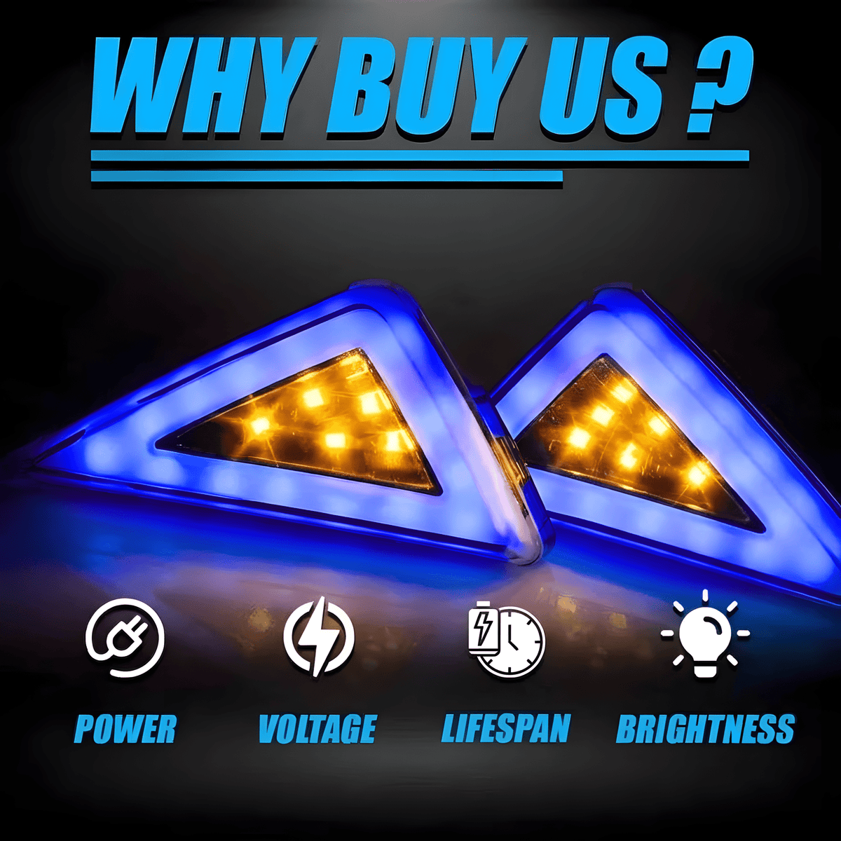 Motorcycle LED Body Indicator Lights with DRL for R15, CBR 150R/250, Ninja 250 | Triangle Side Body Turn Signals, Waterproof & Durable (Pack of 2)-Blue - Moto Genius
