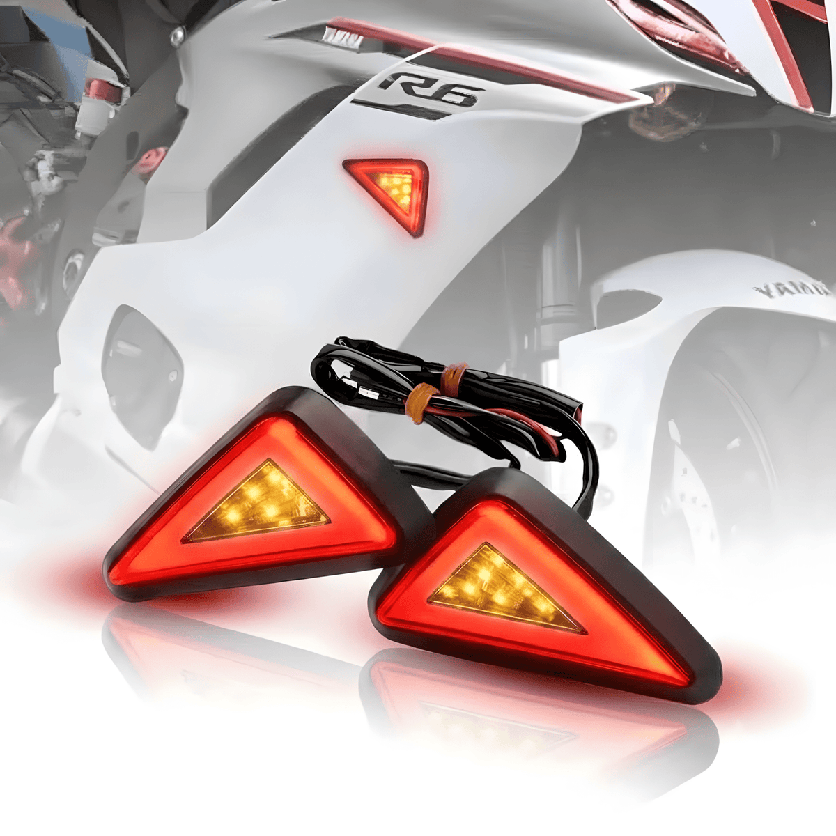Motorcycle LED Body Indicator Lights with DRL for R15, CBR 150R/250, Ninja 250 | Triangle Side Body Turn Signals, Waterproof & Durable (Pack of 2)-Red - Moto Genius