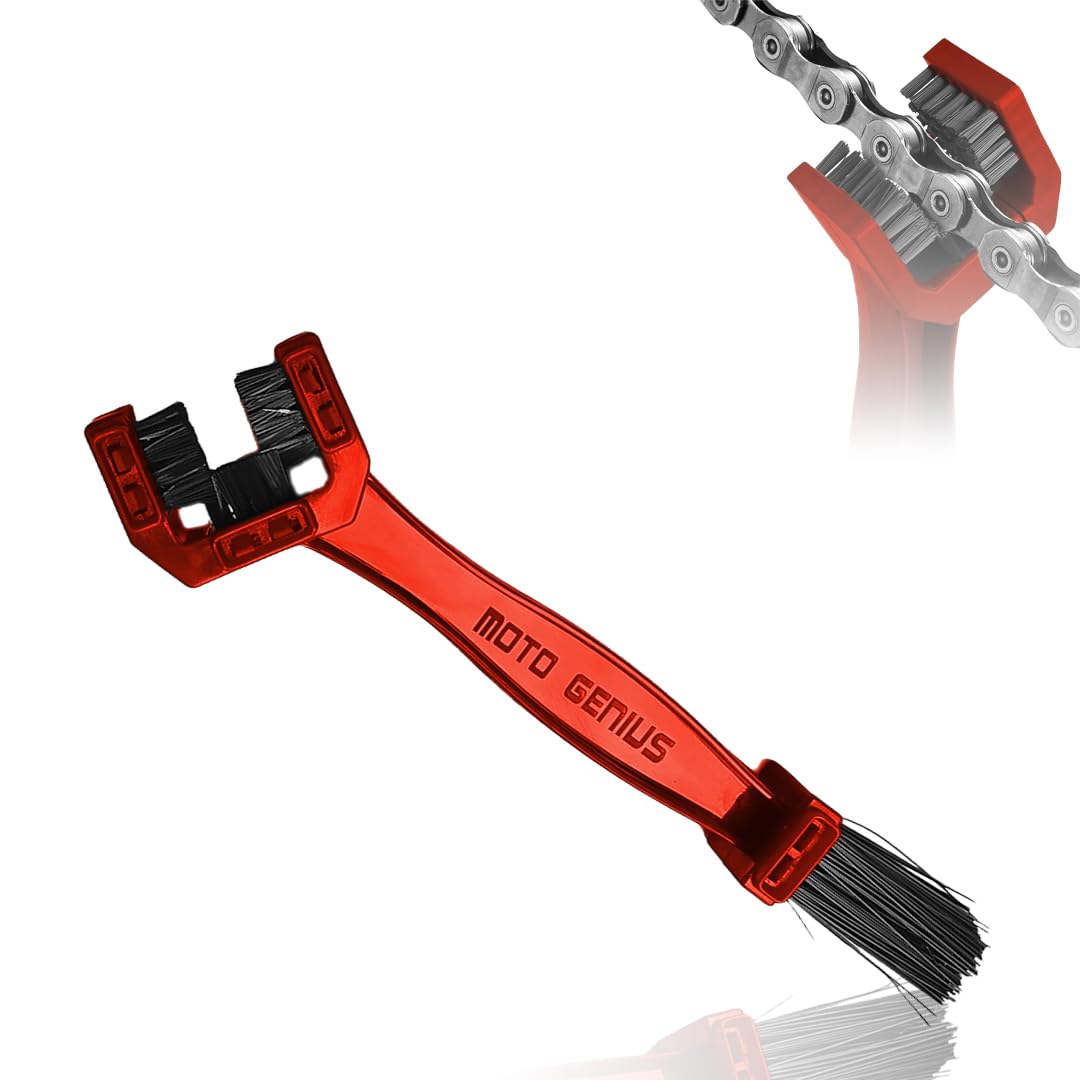 Multi-Purpose Bike Chain Cleaner Brush with Soft & Long Bristles for Motorcycle & Cycle Chain Cleaning-Red - Moto Genius