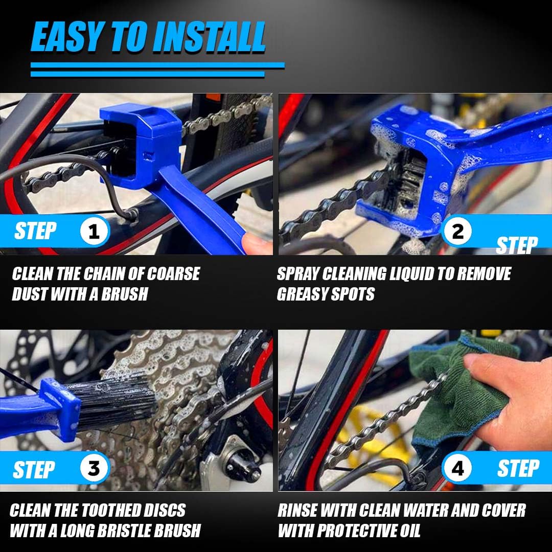 Multi-Purpose Bike Chain Cleaner Brush with Soft & Long Bristles for Motorcycle & Cycle Chain Cleaning-Blue - Moto Genius